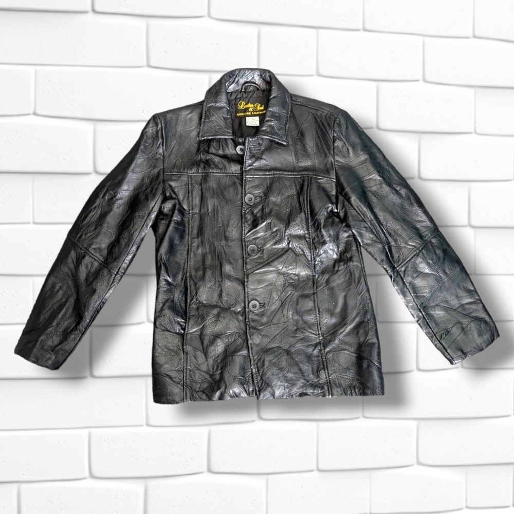 Vintage Patchwork Leather Jacket Black Boho Hippi… - image 2